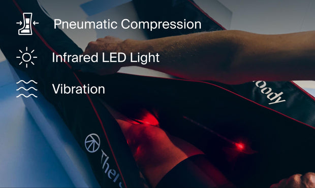 3-in-1 recovery boot with pneumatic compression, infrared LED light, and vibration features.